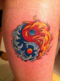 This water tattoo shows a 9 shaped drop of water in fresh blue, with some mysterious symbol beside it. Ying Yang Fire And Water Water Tattoo Jewel Tattoo Fire Tattoo