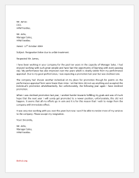 Resignation Letter For Unfair Treatment Document Hub