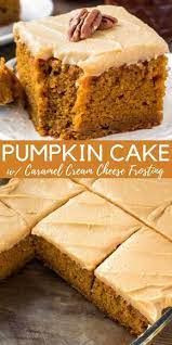 Pumpkin Cake With Caramel Cream Cheese Frosting Recipe Pumpkin Recipes Dessert Pumpkin Cake Recipes Pumpkin Recipes Easy