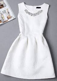 White Plain Pleated Rhinestone Round Neck Sleeveless Mini Dress Fashion Sleeveless Mini Dress Fancy Dresses