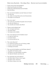 ein ruhiges haus von marie luise kaschnitz lesetest unterrichtsmaterial im fach deutsch lesen marie luise kaschnitz unterrichtsmaterial