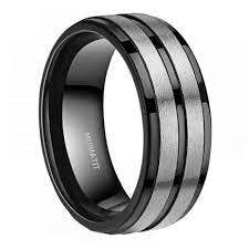 Silver Black Titanium Rings 8mm Unique Brushed Titanium Mens Rings Titanium Rings For Men Titanium Rings Black Titanium Ring