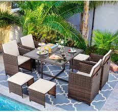 99 list list price $1913.98 $ 1,913. Buy Vongrasig 9 Piece Small Patio Dining Set Outdoor Space Saving Pe Wicker Dining Furniture Set Glass Patio Dining Table With Cushioned Wicker Chairs And Ottoman Sets For Lawn Garden Backyard Beige