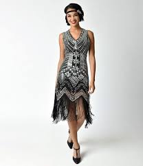 Unique Vintage 1920s Deco Silver Black Veronique Fringe Flapper Dress Fringe Flapper Dress Beaded Flapper Dress Flapper Dress
