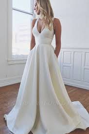 Modern A Line V Neck Satin Plain Wedding Dresses Plain Wedding Dress Wedding Dresses Satin White Bridal Dresses