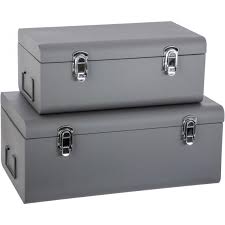 Coffre malle de rangement 310 litres stockage coussins avec roulettes extérieur jardin modèle au choix. Lot De 2 Malles De Rangement En Metal Gris Boxi 3 Suisses