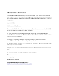 Job Experience Letter Format