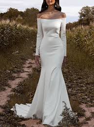 Hall Simple Wedding Dresses Mermaid / Trumpet Off Shoulder Long ...