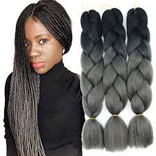 Black And Grey Ombre Box Braids 3packs Synthetic Braiding Hair Ombre Jumbo Braids Yaki Straight Box Braids High Heat Resistan African Hair Braiding Styles Braided Hairstyles Black Girl Braids