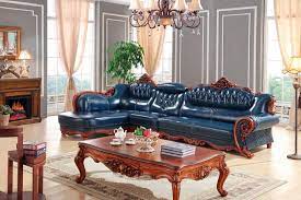 Living Room Furniture Leather Sofa Set L Shape Blue Living Room Sofa Set Luxury Living Room Corner Sofa Luxury