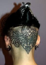 If you have a lot of hair there,it will grow back to it's usual amount. Decorative Style Head Scalp Tattoo Scalp Tattoo Head Tattoos Undercut Tattoos