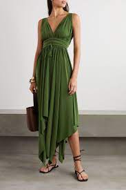 Forest Green Goddess Asymmetric Pleated Stretch-jersey Dress Norma Kamali Net-a-porter