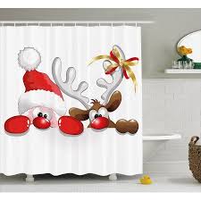 Christmas Shower Curtain Funny Christmas Santa Claus And Reindeer Peeking Cartoon Style Humor Funny Christmas Cartoons Funny Cartoons Funny Pictures For Kids