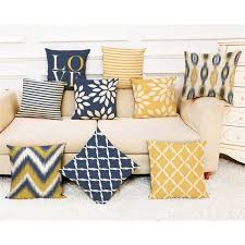 Scandinavia Style Home Art Yellow Blue Love Geometric Printed Cushion Covers 18 18 Sofa Car Throw Pillow Cases Bedroom Home Decor Bedroom Pillows Pillows