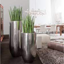 Pandora Silver Leaf Grey Large Round Tall Polystone Planter D50 H90 Cm Floor Vase Vase Plant Vase The most common silver plant pot material is metal.