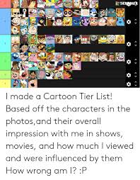 I Made A Cartoon Tier List Based Off The Characters In The Photosand Their Overall Impression With Me In Shows Movies And How Much I Viewed And Were Influenced By Them How There are also a few shows that were produced by foreign countries, like canada or france. i made a cartoon tier list based off