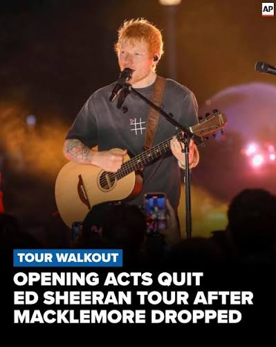 All of Ed Sheeran's scheduled opening acts have now quit his stadium tour after Macklemore's removal over pro-Palestinian comments, leaving the tour without an opening act: http://www.king5.com/article/news/nation-world/supporting-acts-quit-ed- sheeran ...