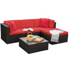 You can create a padded couch with the padded 'arm.' it can save your baby from the hard wooden furniture. Walnew 5 Pieces Outdoor Patio Sectional Sofa Sets All Weather Pe Rattan Conversation Sets With Glass Table Red Walmart Com Walmart Com