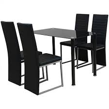 Besthomefuniture 5 Piece Dining Room Set 4 Artificial Leather Chairs And 1 Glass Top Dining Table Dining Table Chairs Black Dining Table Set Black Dining Set