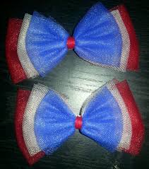 Pair Of Handmade Red White And Blue Tulle Hair Bows Perfect For 4th Of July Tulle Hair Bows Blue Hair Accessories Hair Bows