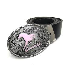 Western Cowgirls Belts For Women Jeans Oval Pink Horse Cowgirl Up Metal Belt Buckle Black Pu Leather Female Belt Cinto Feminino Garter Belt Sets