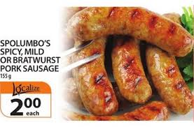 Spolumbos sausage nutrition facts and nutritional information. Calgary Coop Spolumbo S Spicy Mild Or Bratwurst Pork Sausage Redflagdeals Com