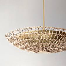 Semi flush mount rattan lighting with gold. 24 Pendant Light In Handwoven Natural Rattan Ventila Collection For Sale At 1stdibs