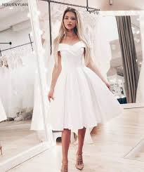 Long white summer wedding dresses. Summer Off Shoulder Short Wedding Dress Simple Knee Length Satin Cheap 2020 New Arrival Bride Dresses White Bridal Gowns Wedding Dresses Aliexpress