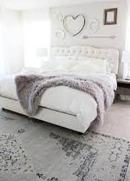 Pretty And Cozy White Bedroom With Grey Shades Rug And Fluffy Bed Cover Home Decor Bedroom Design Home Bedroom