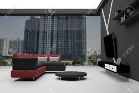 Black & white bonded leather sectional sofa vig divani casa 4087 ultra modern $4,329.34. 3d Rendering Interior Of High Rise Condo Red And Black Sectional Stock Photo Picture And Royalty Free Image Image 63478930