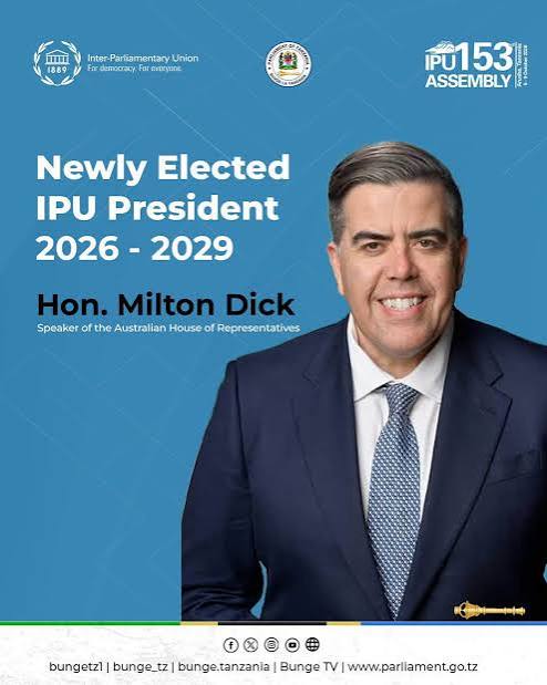 Australia’s House of Representatives Speaker, Milton Dick, has been elected the 32nd President of the Inter-Parliamentary Union (IPU). He secured 56% of the vote in a secret ballot at the organisation’s 153rd Assembly in Arusha, Tanzania, on 9 October 2026. He succeeds Tanzania’s Dr Tulia Ackson, whose three-year term ended with the Assembly. The election places an Australian parliamentary leader at the head of one of the world’s oldest international political organisations.