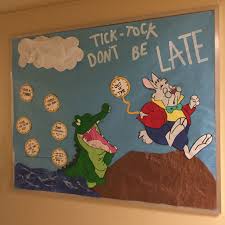 Tick Tock Don T Be Late Time Management Bulletin Board Peter Pan Tick Tock Kids Bulletin Boards Bulletin Boards College Bulletin Boards