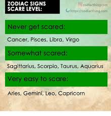 Cancer eminent personalities, horoscope cancer is known as the most nurturing and protective sign of the zodiac who loves to take care of family and friends. Zodiac Signs Scare Level O Zodiacthingcom Httpszodiacthingcom Never Get Scared Cancer Pisces Libra Virgo Somewhat Scared Sagittarius Scorpio Taurus Aquarius Very Easy To Scare Aries Gemini Leo Capricorn Scare Meme On