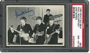 Vintage 1964 topps beatles trading cards, black &white original/first series #51, #55, #59, #60 cards, autographed facsimile, printed usa. Yeah Yeah Yeah Yeaaahhh Enthusiasts Sing The Praises Of Vintage 1964 Topps Beatles Trading Cards Side 1