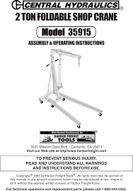 Check spelling or type a new query. Central Hydraulics 2 Ton Foldable Shop Crane 35915 Users Manual Jack