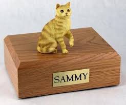 Intricately hand designed by skilled artisans and amazing antique. Tabby Cat Cremation Figurine Urn W Wooden Storage Box
