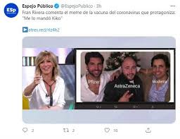 Jun 17, 2021 · ver más otra vacuna ensayada en méxico, novavax, tiene 90% de eficiencia. Fran Rivera Reacciona Al Meme Viral Sobre El Sus Hermanos Y Las Vacunas