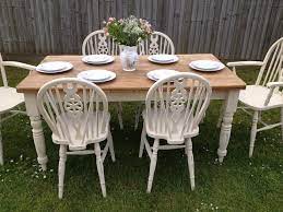 Stunning Painted Vintage Old Pine Table And Six Wheelback Chairs Carvers Pine Table Painted Wood Chairs Table