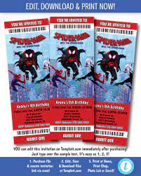 Spider Man Into The Spider Verse Invitation Bonus Thanks Tag Etsy Water Bottle Labels Template Bottle Label Template Movie Ticket Invitations