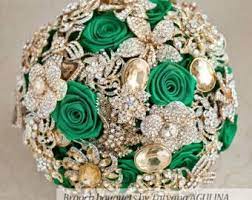 Emerald Green Gold Wedding Bouquets Gold Wedding Bouquets Wedding Brooch Bouquets Jeweled Bouquet