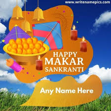 Sankranti means to go from one place to another place (transition of places). Happy Uttarayan Wishes Images Makar Sankranti Greeting Cards Name Editor