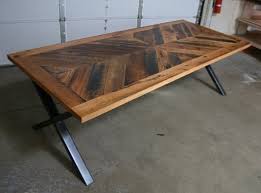 Reclaimed Oak Dining Table With Steel X Legs Chevron Design In 2020 Oak Dining Table Dining Table Reclaimed Oak