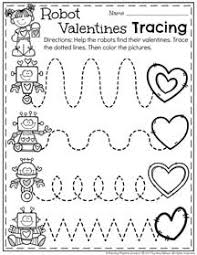 Robot Valentines Line Tracing Worksheets For Preschool Kindergarten Valentines Valentines School February Preschool Worksheets