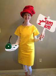 Homemade Sam I Am Costume For The Last Day Of Dr Seuss Week Felt And Fabric Puff Pa Dr Seuss Costumes Storybook Character Costumes Teacher Halloween Costumes