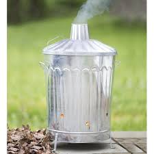 Incinerator Manual Lift Trash Can Burn Barrel Galvanized Metal Yard Waste