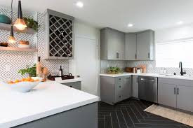 Today, my focus is on tracking down the latest products for retro remodels. Gray Mid Century Modern Kitchen With Black And White Tile Backsplash Hgtv