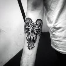 Inner Forearm Baphomet Skull Head On Male Tattoos Heart Tattoo Designs Tattoo Designs Men