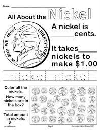 Free Printable Nickel Worksheet Learn All About The Nickel Practice Counting Money Tracing Skills Kindergarten Money Worksheets Money Worksheets Money Math