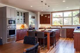 Our handcrafted award winning creations have been chosen by hundreds of noteworthy homebuilders. Contemporary Kitchen With Cherry And Grey Painted Cabinets Crystal Cabinets