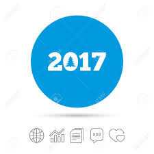 Happy New Year 2017 Sign Icon Calendar Date Christmas Tree
